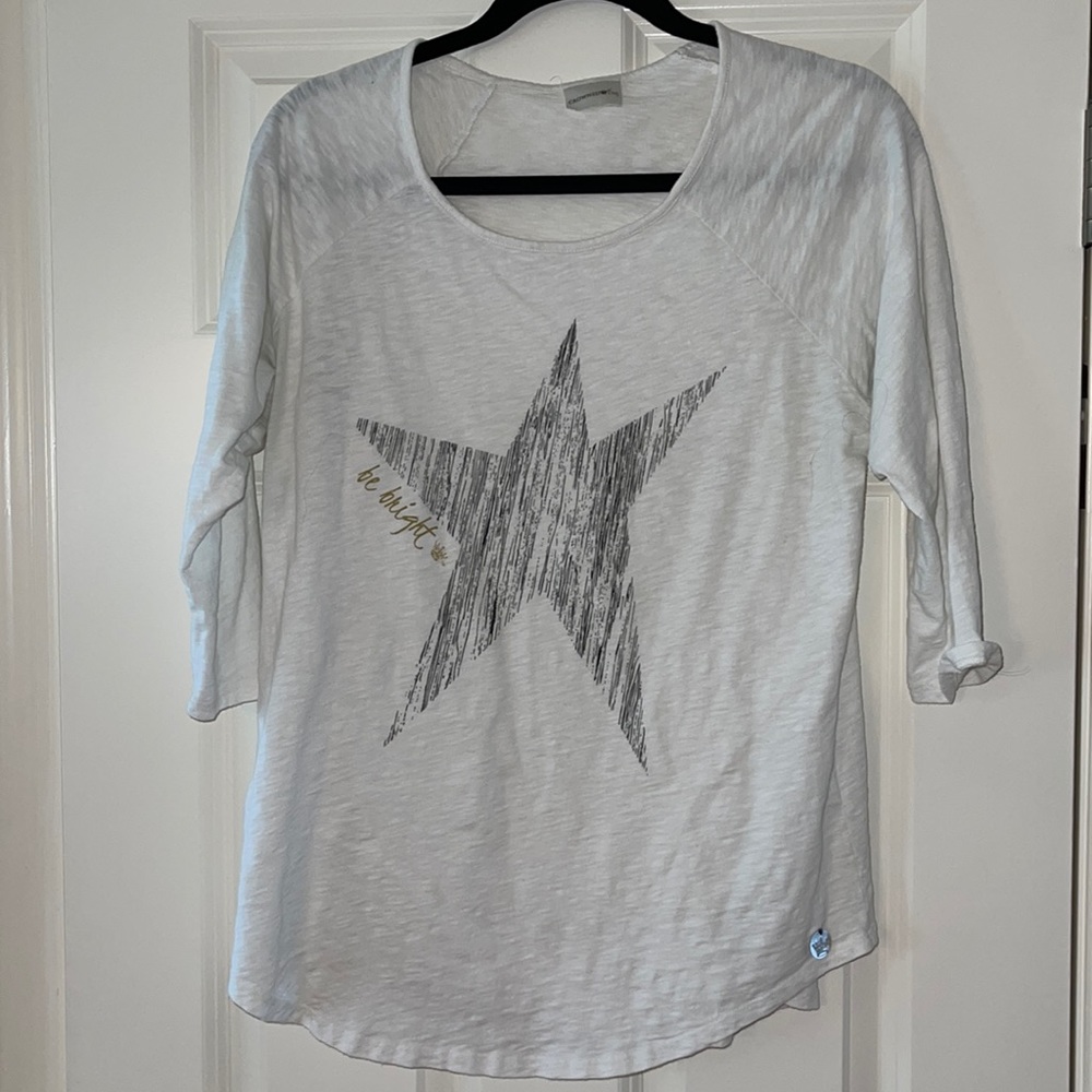 Crowned Free dolman 3/4 sleeve tee, white slub knit - size Large